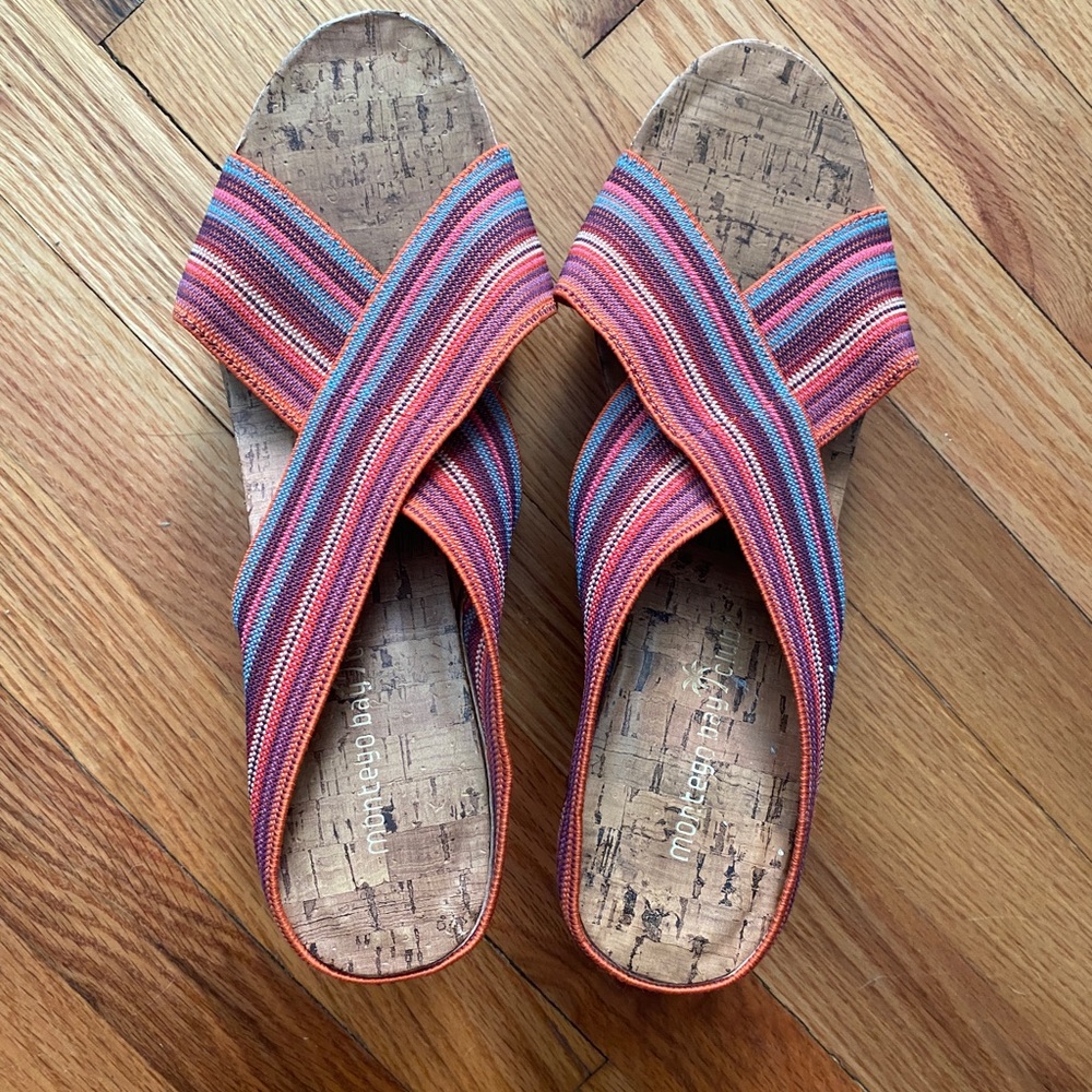 colorful cork wedge elastic sandals heels